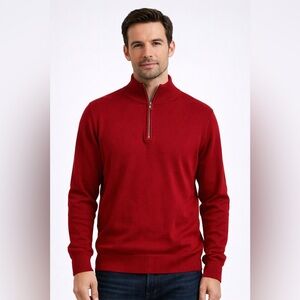 Oscar de la Renta Men’s Burgundy Quarter Zip Sweater XXL Cotton Pullover